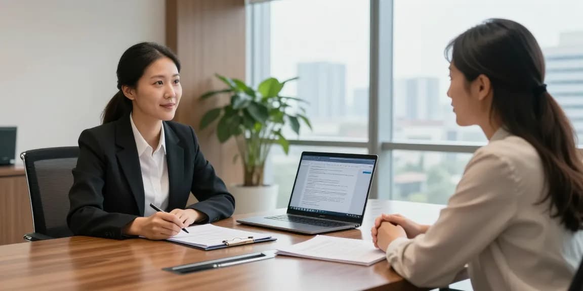 Lawyer discussing legal issues with client, showcasing a conversational tone.