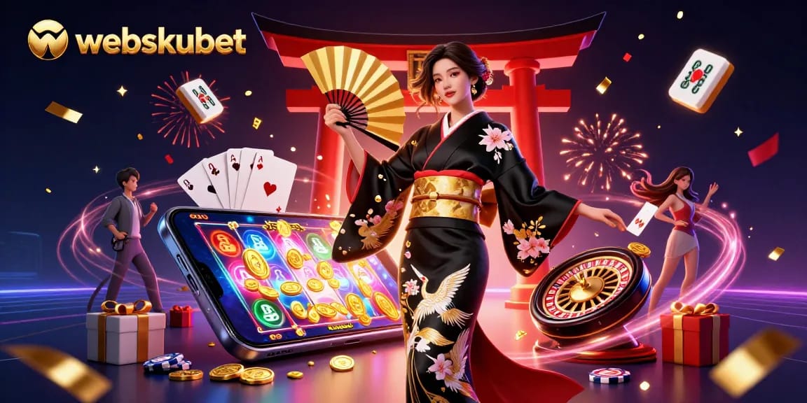 Experience the excitement of webskubet with vibrant casino visuals, dynamic gaming elements, and festive atmosphere.