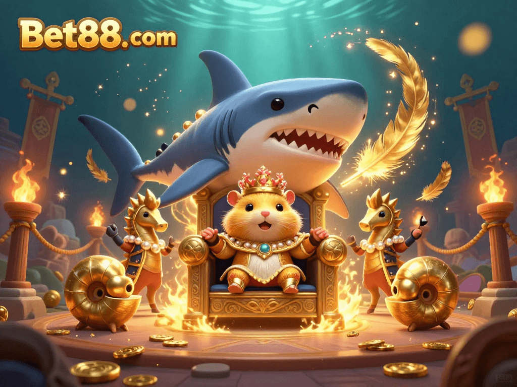 Experience the thrill at Bet88. com with vibrant underwater casino elements and royal characters.
