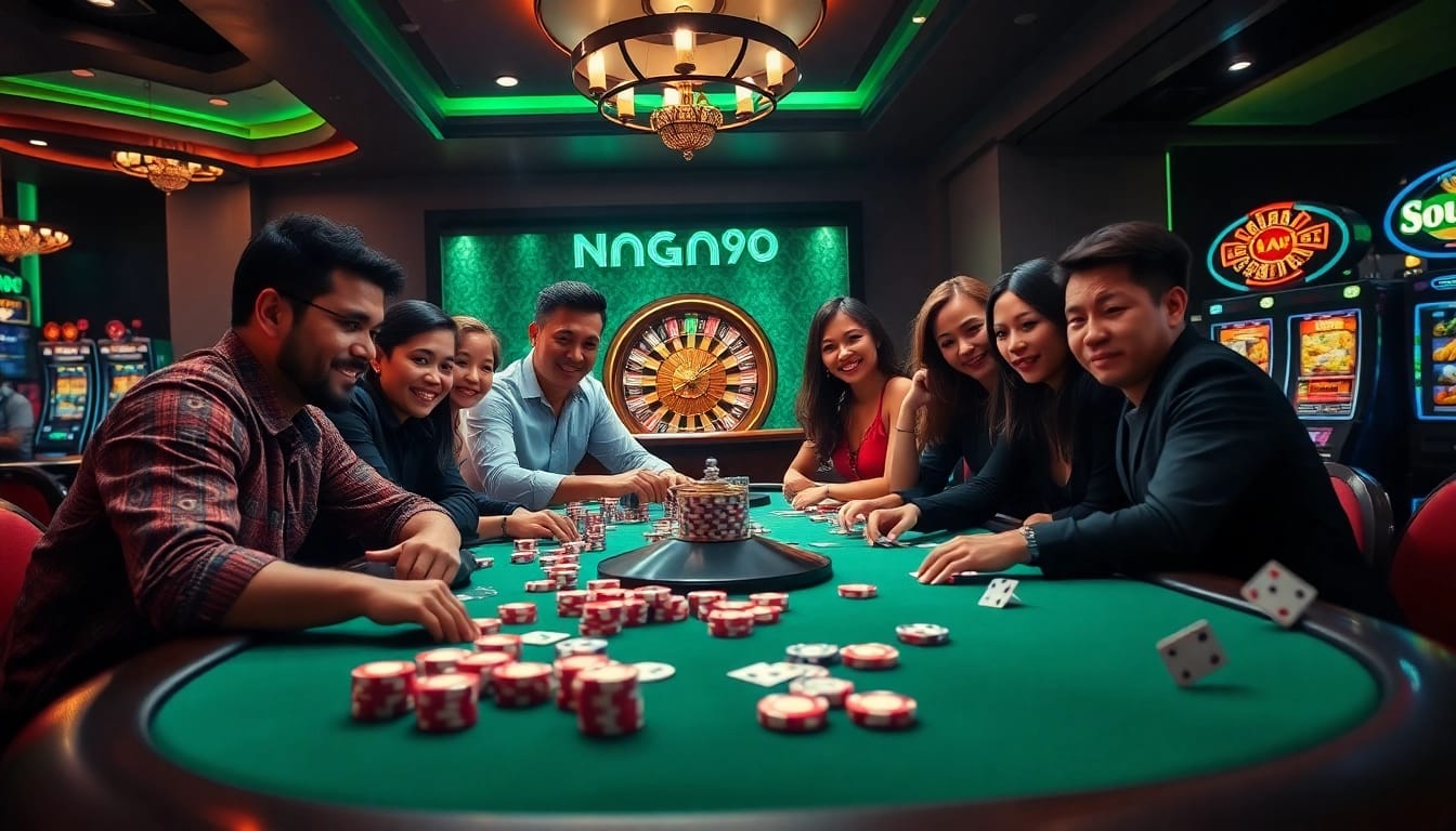 Naga99 players engaged in an exciting poker game, highlighting casino excitement and strategy.