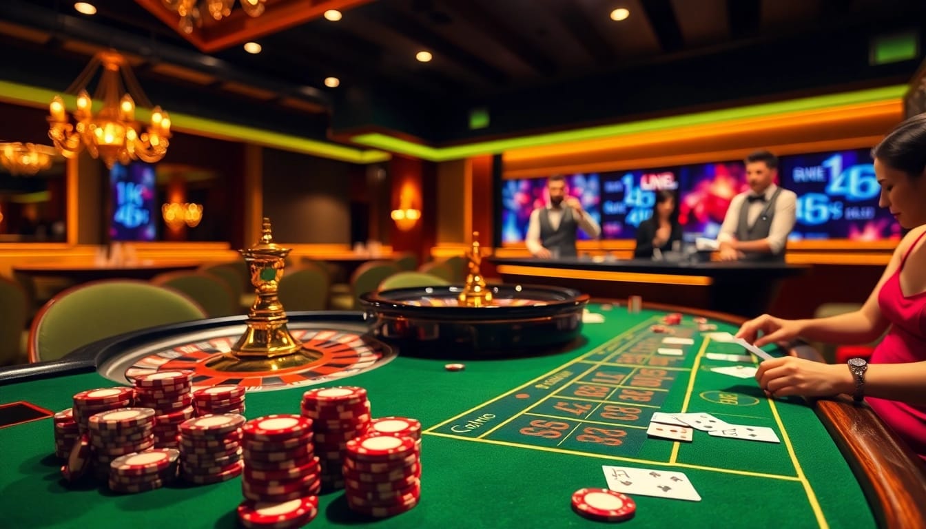 Exciting gambling experience at ok365.com with vibrant poker chips and roulette wheel.