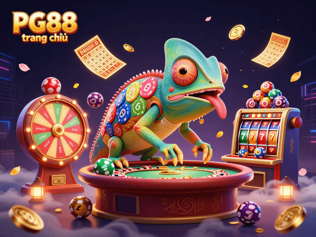 Engage in thrilling games at PG88 trang chủ with a vibrant casino scene full of dynamic elements.