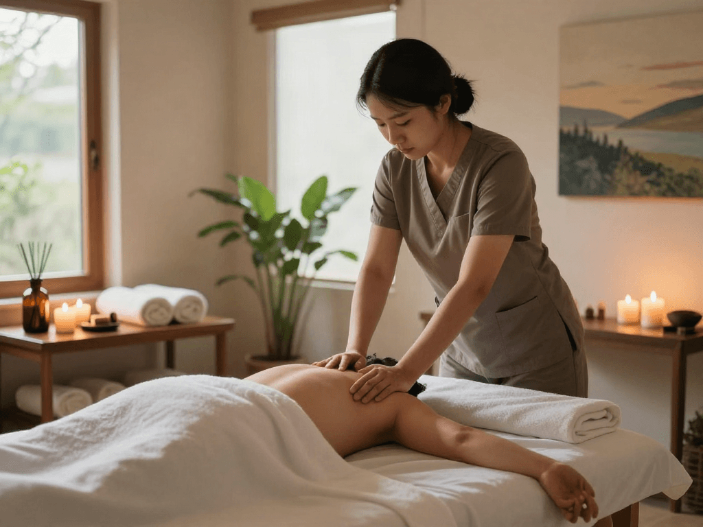Relaxing 수원출장 massage therapy session in a serene setting with ambient lighting.