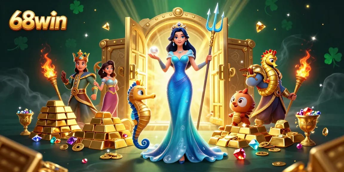 Experience the thrilling underwater treasures of 68win with vibrant, dynamic casino art.