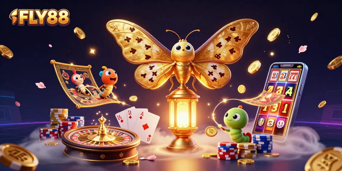 Experience thrilling gaming with FLY88's vibrant 3D casino scene showcasing dynamic elements.