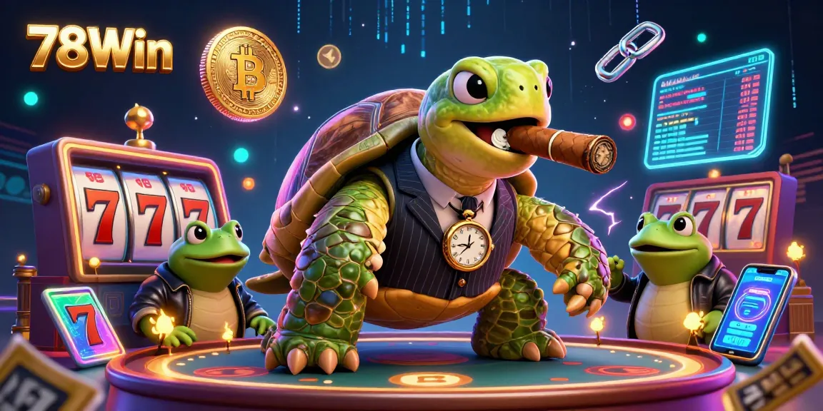 Engage in fun with 78Win's colorful casino scene featuring a mobster turtle and frog enforcers.