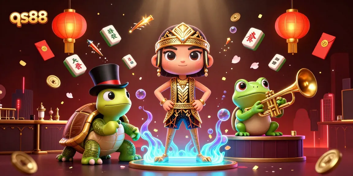 Immerse in an exciting qs88 online casino scene with vibrant characters and dynamic gambling elements.
