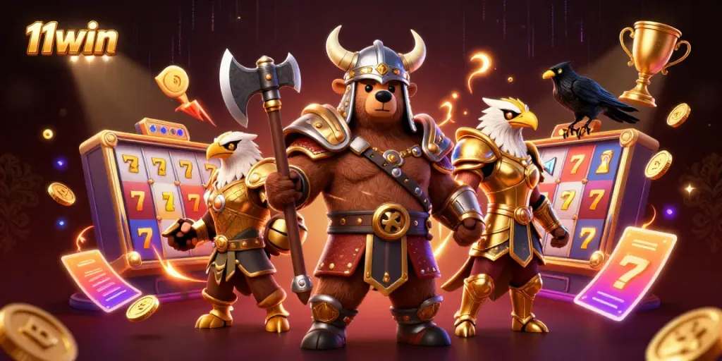 Experience thrilling moments and jackpots with 11win in this vibrant 3D casino scene.