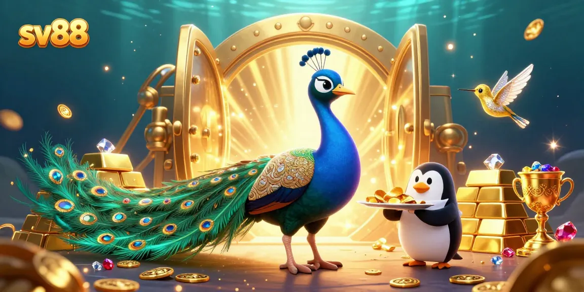 Spin and win with sv88 while enjoying vibrant 3D casino characters in a treasure-filled scene.