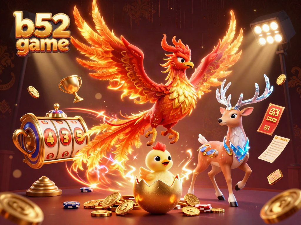Experience the thrill of b52 game with vibrant 3D phoenix and casino elements.