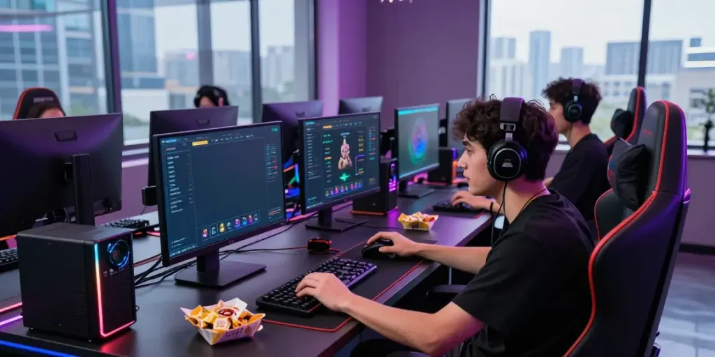 Exciting online gaming setup featuring NBET interface and ample gaming gear.