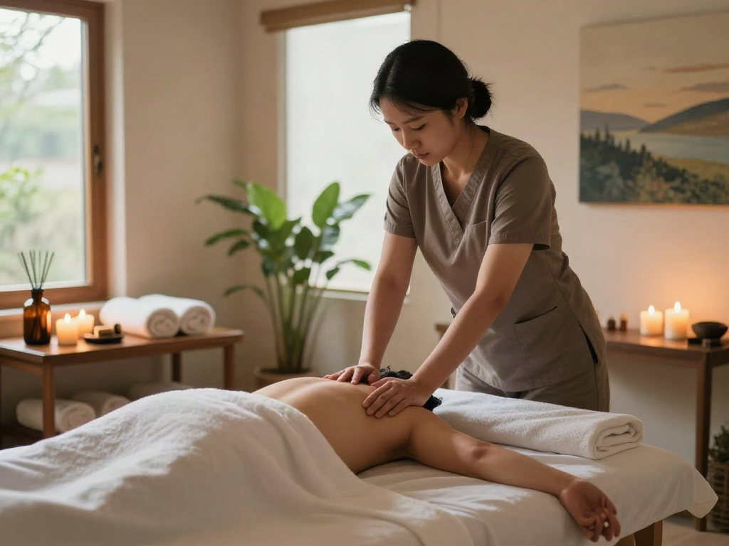 Relaxing 수원출장 massage therapy session in a serene setting with ambient lighting.