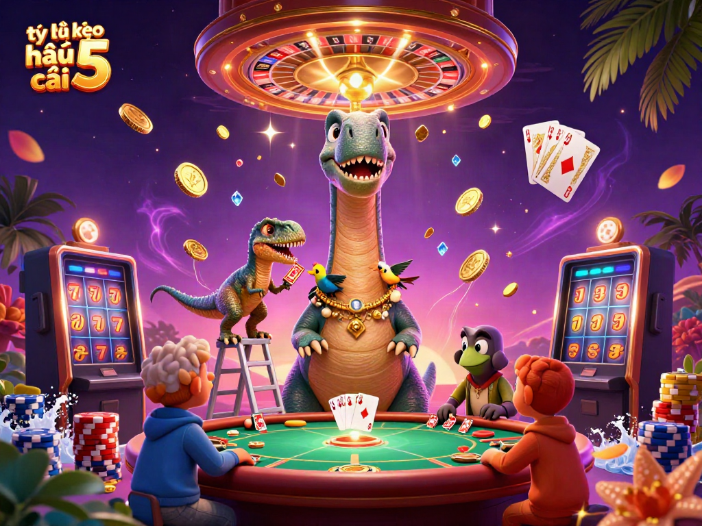 Experience exciting gameplay action with tỷ lệ kèo nhà cái 5 featuring thrilling casino characters and elements.