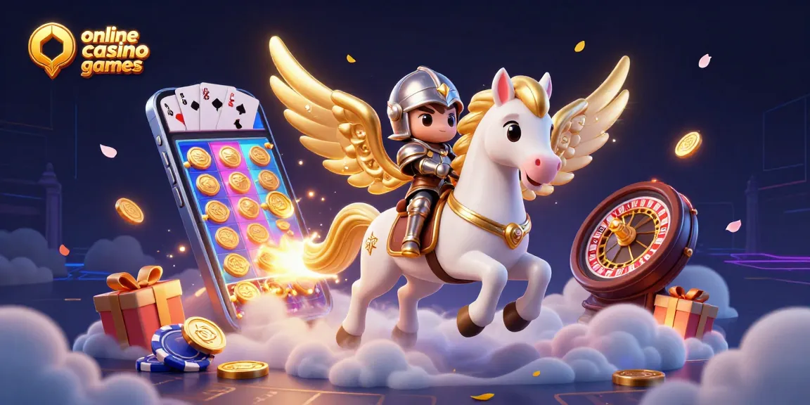Experience thrilling online casino games with a celestial knight and magical game elements in this vibrant 3D illustration.