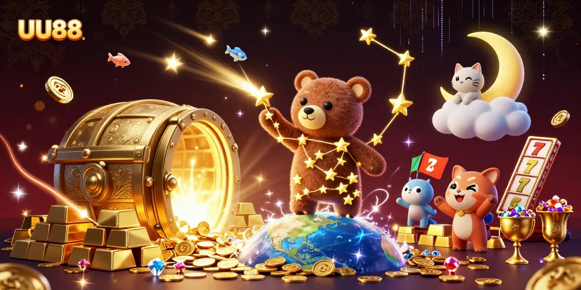 Spin and win with UU88's vibrant online gaming universe featuring dynamic slot machines and treasures.