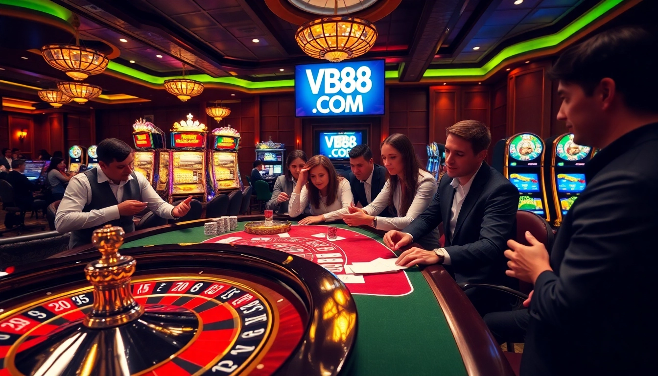 Experience thrilling action at the VB88 COM casino with players engaged in high-stakes gameplay.