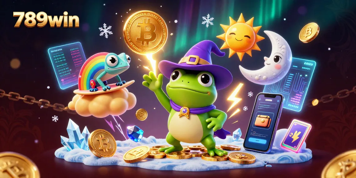 Experience top-tier winning strategies at 789win with vibrant visuals of golden coins and crypto elements.