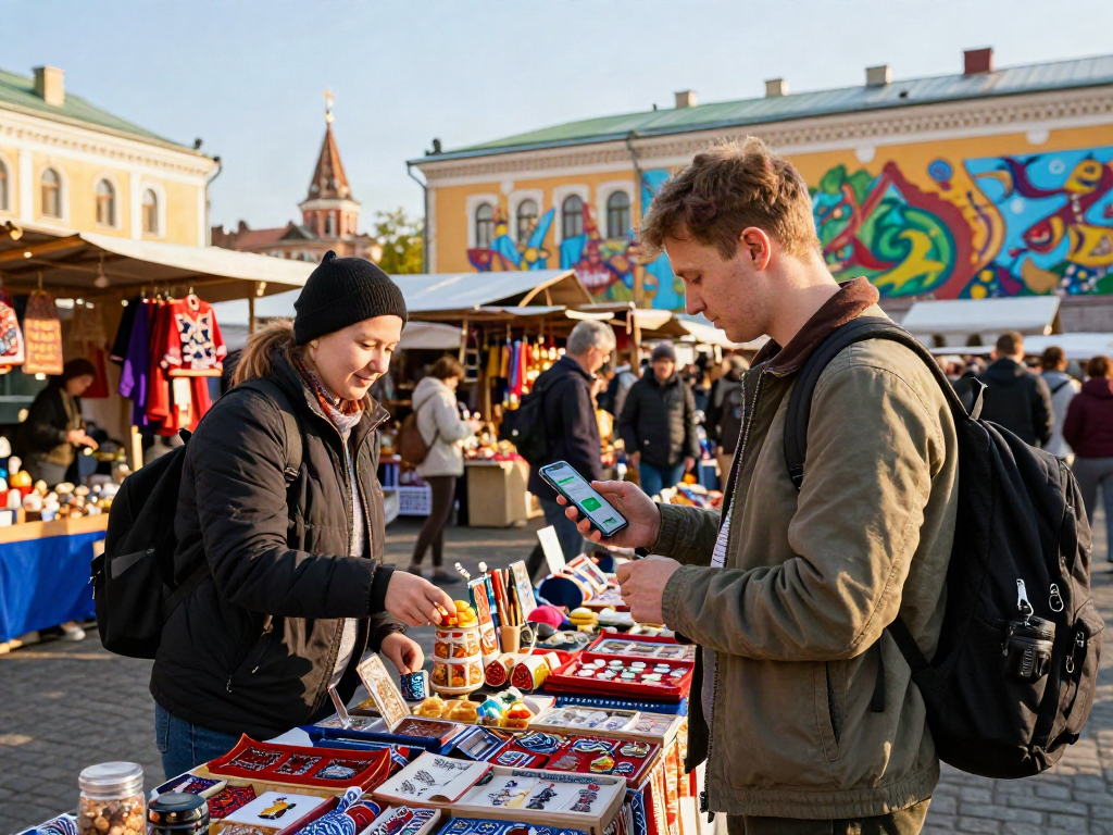 https://payinrussia.com/ uygulaması ile Rus pazarında alışveriş yapan gezgin.