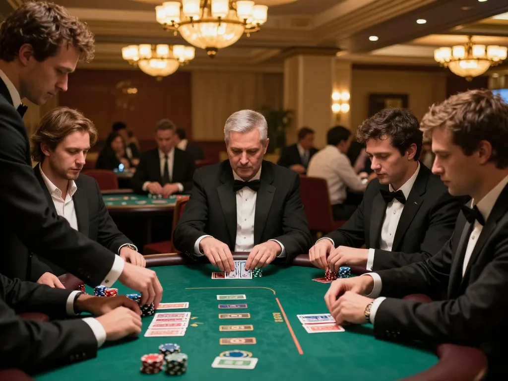 Lüks bir kumarhane atmosferinde oyuncuların bahis stratejileri geliştirdiği yüksek bahisli bir poker oyununda kalibet deneyimini yaşayın.
