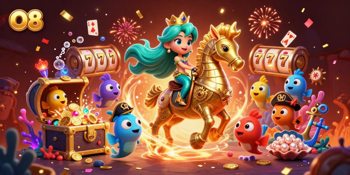 Engage with O8's thrilling casino universe featuring vibrant underwater treasures and lively characters.