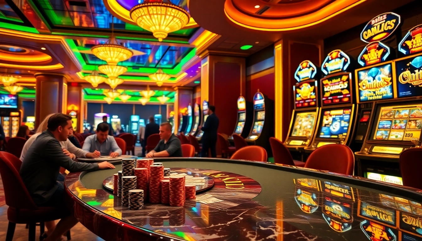 Engaged players at a vibrant casino poker table featuring GG88 chips and colorful cards.