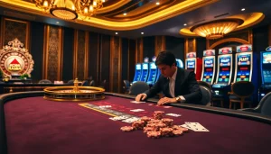Experience high-stakes Baccarat gameplay at red88 casino, featuring cards and vibrant chips.