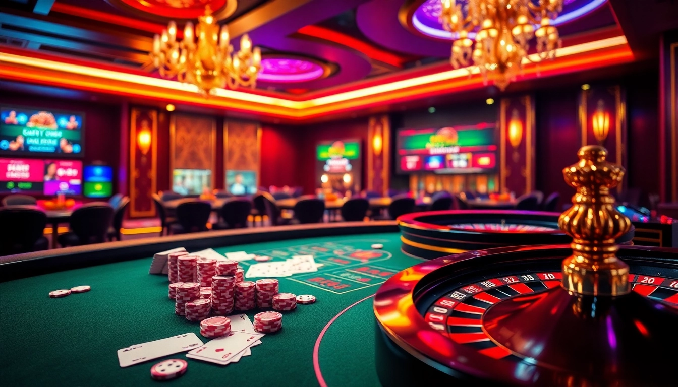 Experience the thrilling world of Trang Chủ DU88 with vibrant casino tables, chips, and live gaming action.